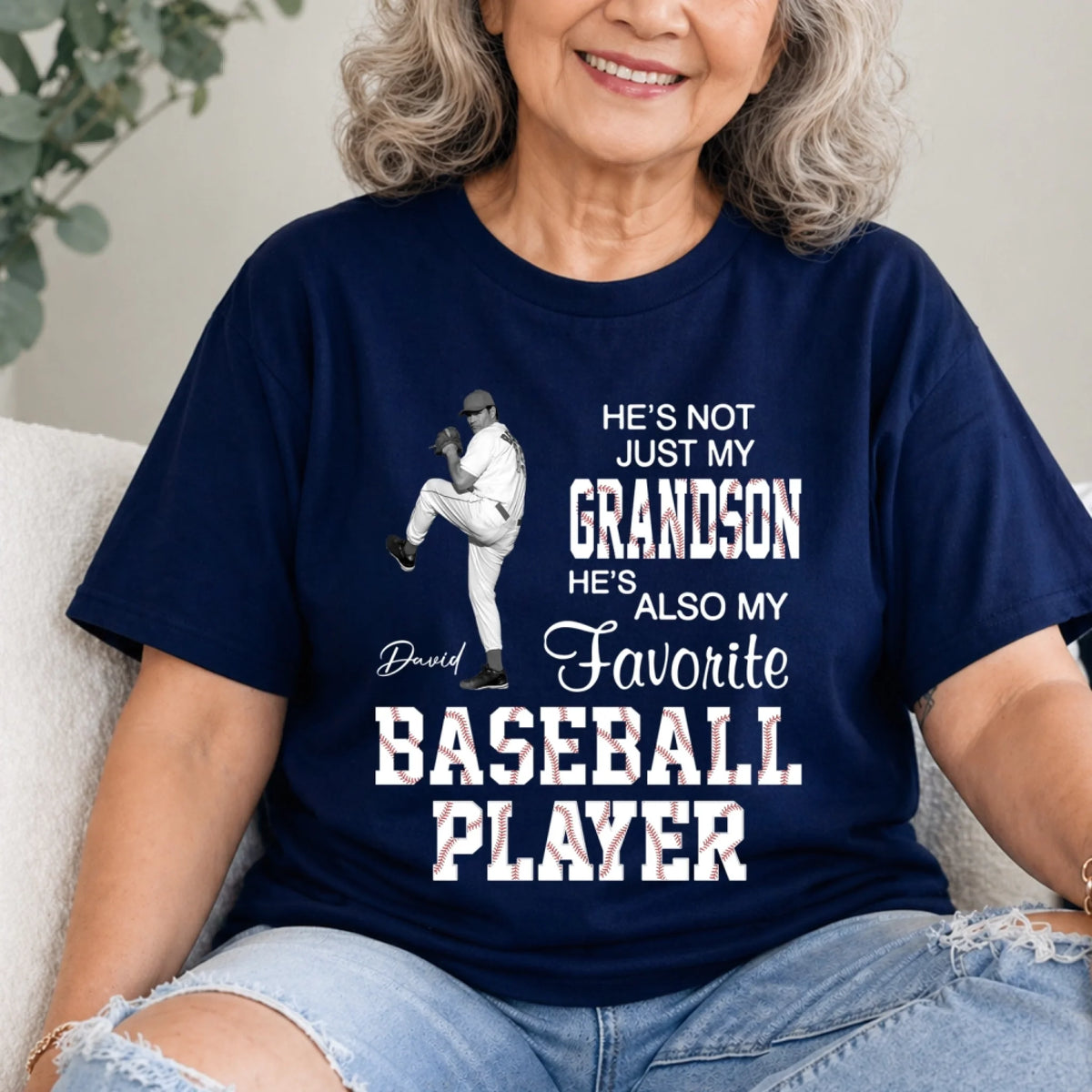 Personalized "Favorite Baseball Player" T-Shirt – Custom Photo Gift For Grandma's Grandson