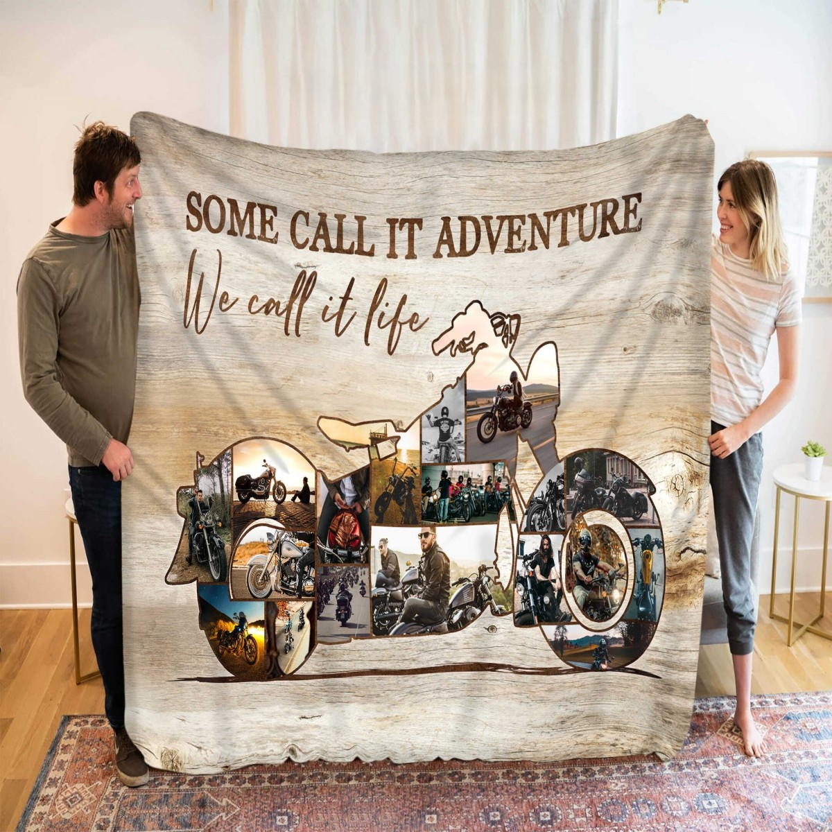 Custom Motorcycle Photo Collage Fleece Blanket – Personalized Gift For Bikers