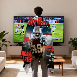 Personalized Football Magazine Cover  Blanket, Football Player Gift, Football America Gifts