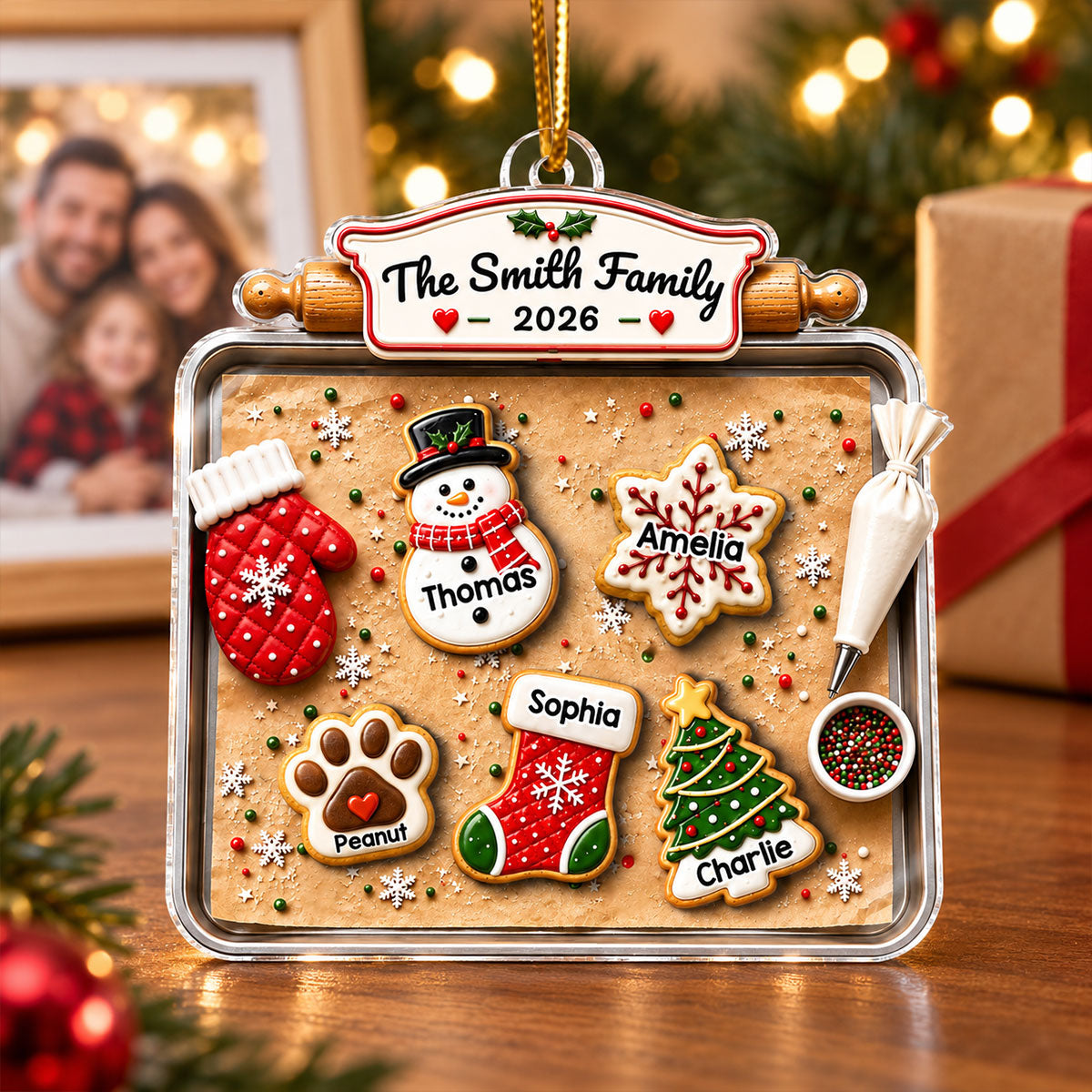 Personalized "Family Gingerbread Cookie" Acrylic Ornament – Holiday Keepsake For Families