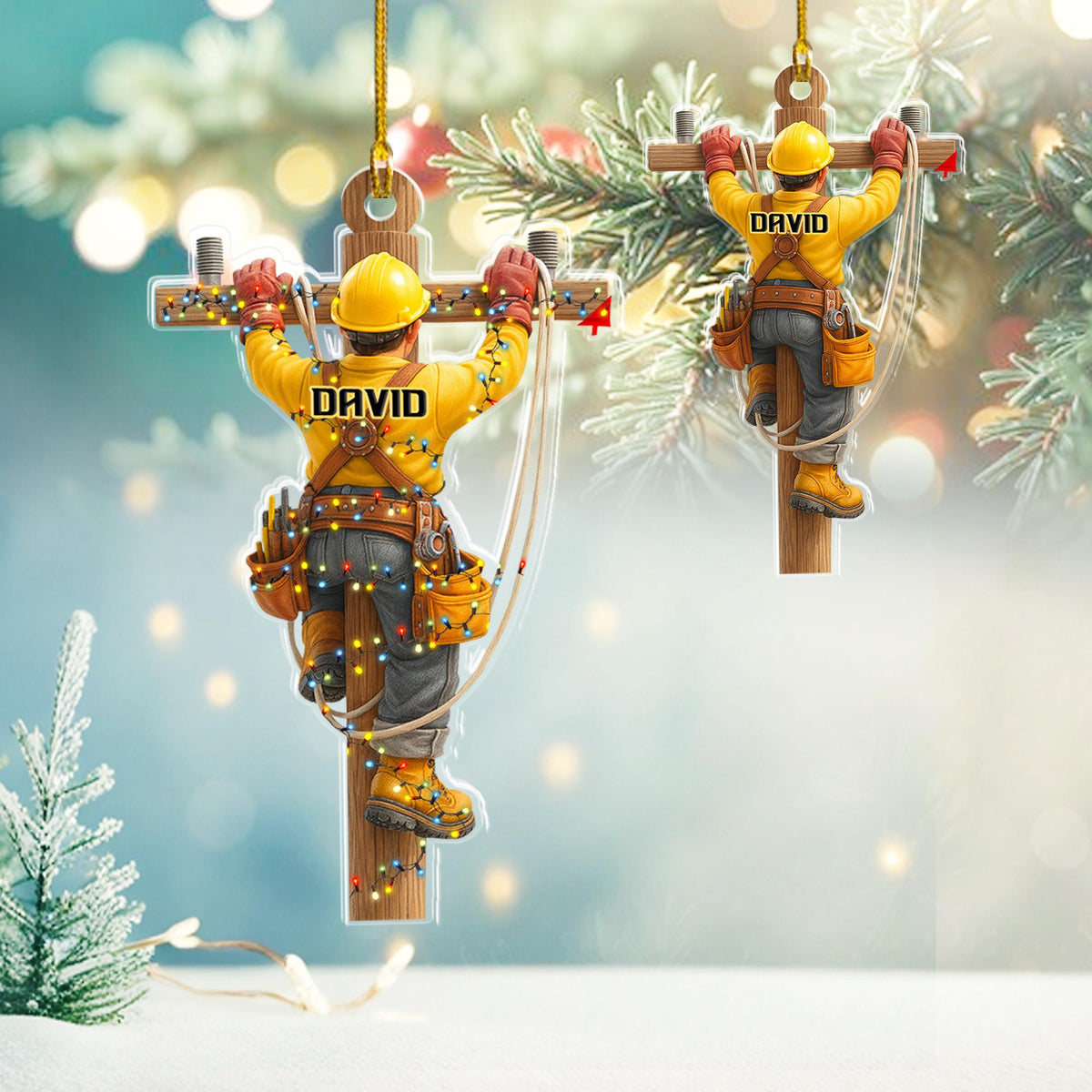 Personalized Linemen Acrylic Ornament, Electrical Workers Keepsake