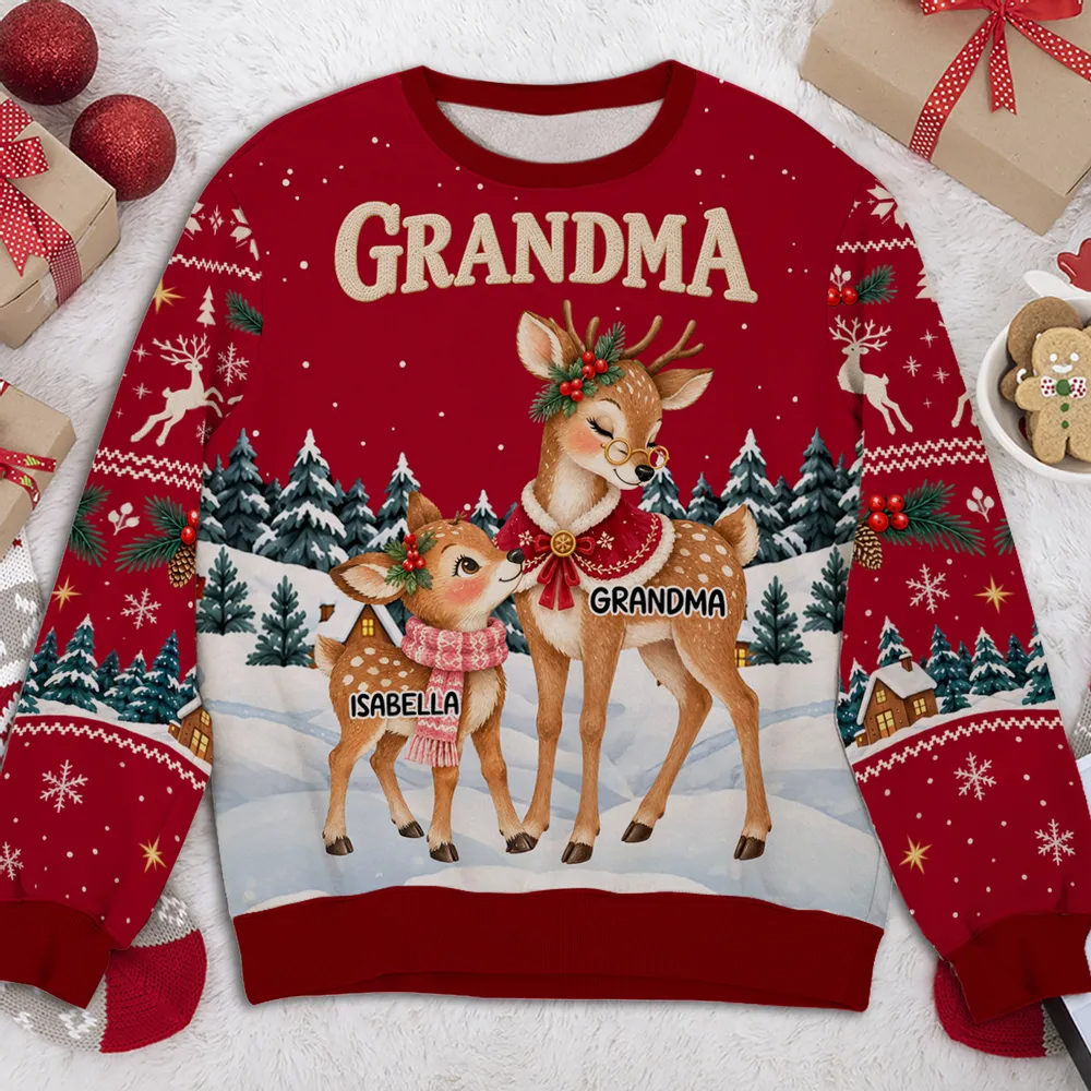Personalized Reindeer Winter Love All-Over Print Sweatshirt – Custom Name Cozy Christmas Gift