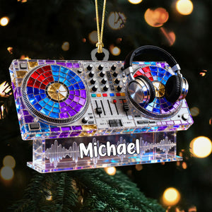 Custom Name Disc Jokey Stained Glass Effect Acrylic Christmas Ornament, Gift For DJ