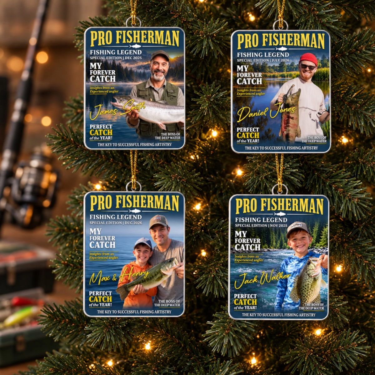 Born To Be A Fisherman – Personalized Acrylic Christmas Ornament | Custom Name Fishing Keepsake