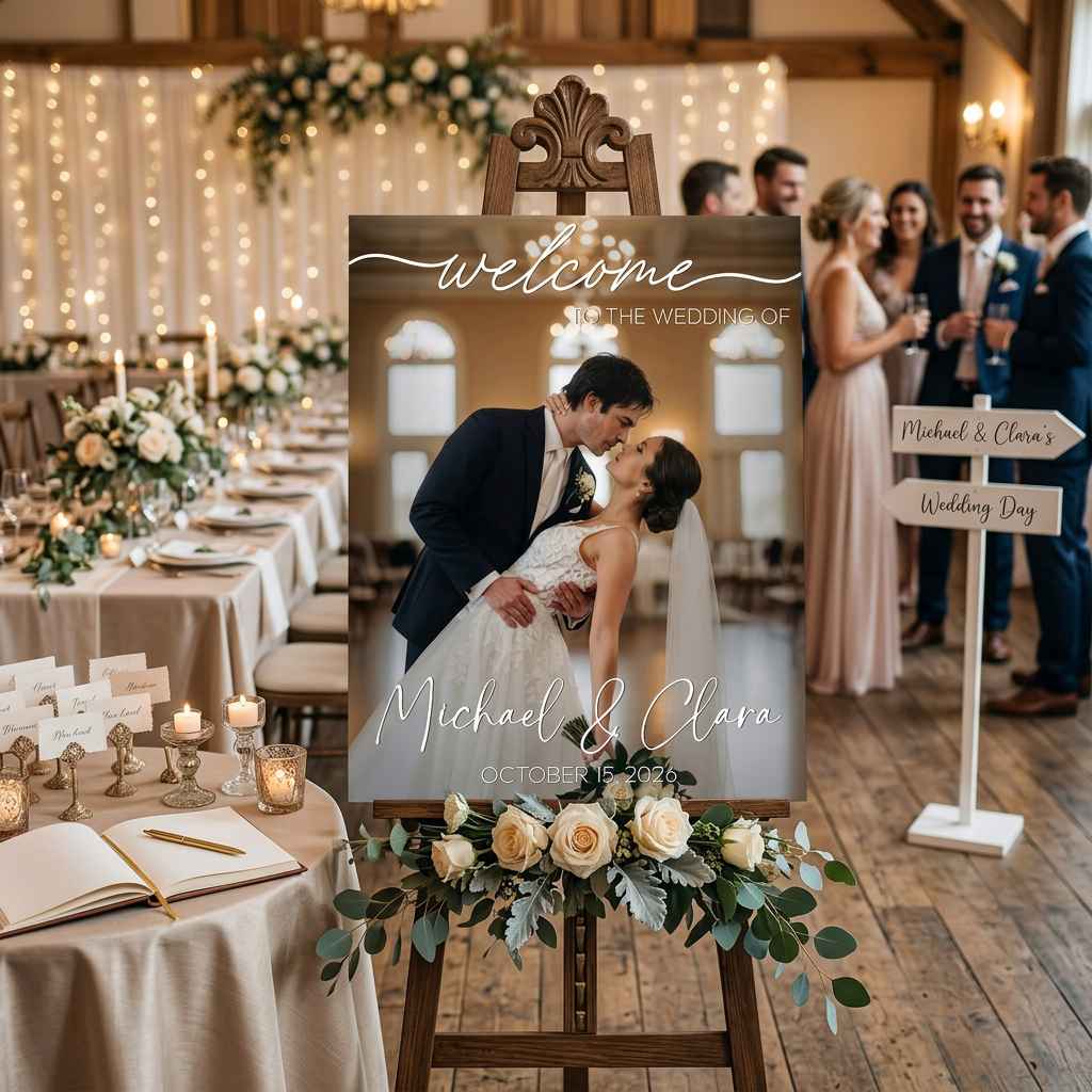 Personalized Wedding Welcome Photo Canvas – Custom Bride & Groom Entrance Sign | Reception Decor