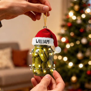 Personalized Pickle Jar Christmas Ornament – Funny Santa Hat Holiday Decoration