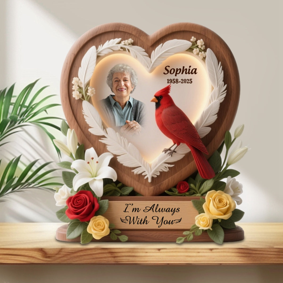 Heart Cardinal Memorial Personalized Acrylic Plaque Custom Shape