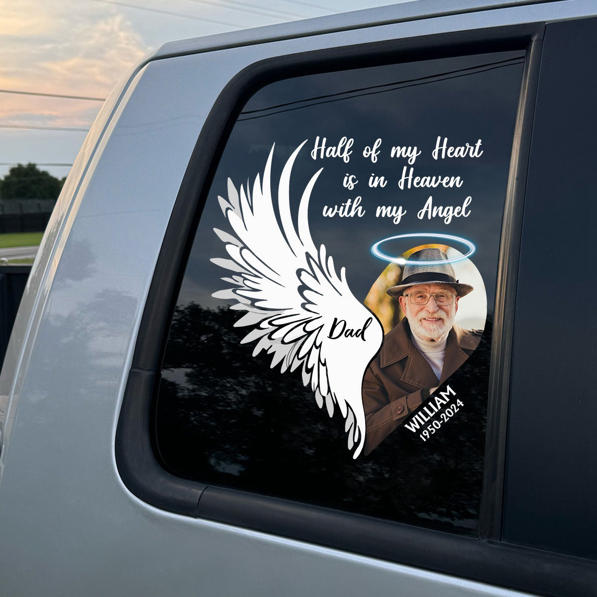 Half Of My Heart Is In Heaven With My Angel - Personalized Decal, Memorial Gift, Loss Of Loved One Gift