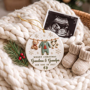 See You In 2027 – Personalized Pregnancy Announcement Ceramic Ornament | Custom Name Christmas Reveal Gift For Grandparents, Aunts & Uncles