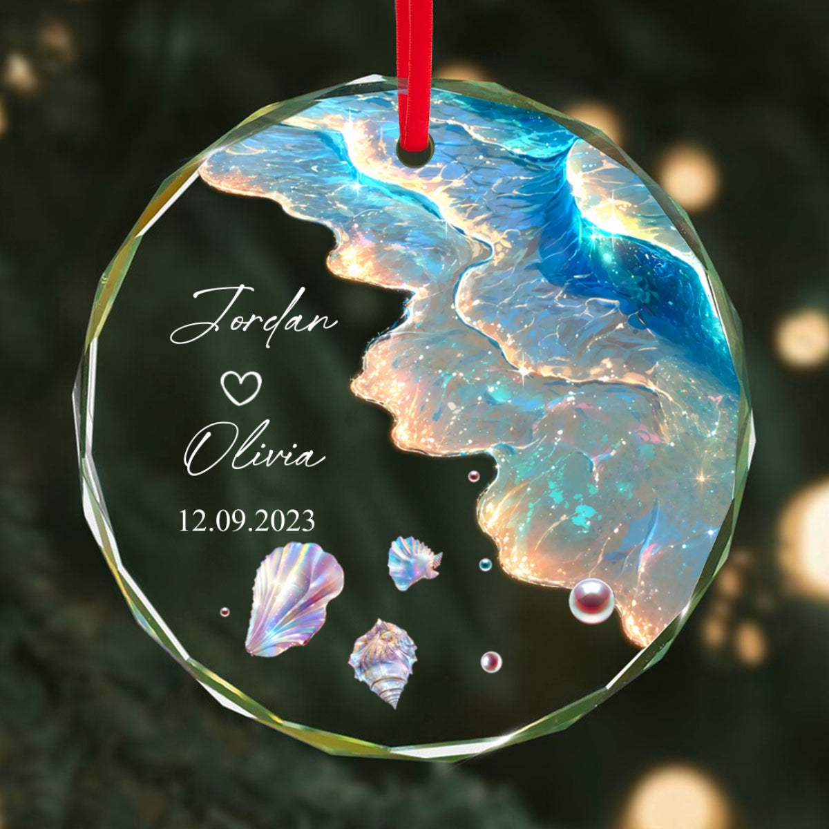 Personalized "Ocean Wave" Glass Ornament – Mermaid Tail Keepsake For Engagement & Wedding Gift