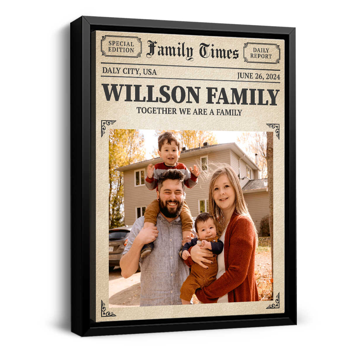 Personalized Newspaper Wall Art, Family Times Magazine Poster Print, Family Photos Canvas