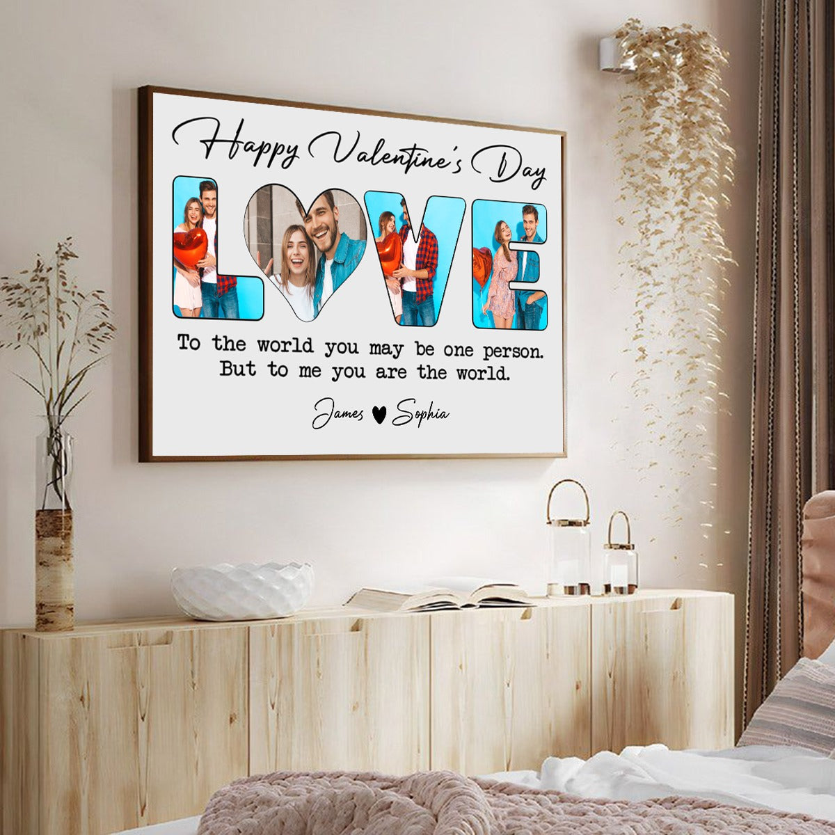 To Me You Are The World Custom Photo Personalized Canvas Poster Valentine's Gift for Couple