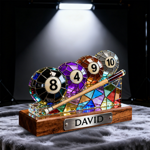 Personalized Billiards Plaque – Stained Glass Effect Look for Pool Player, Cue Sports Lover