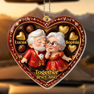 "Together Since [Year]" Heart Ornament With Elderly Couple – Personalized Gift For Grandparents & Couples