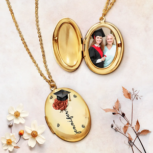 Bloom with Every Memory – Personalized Graduation Gift Birth Flower Custom Photo Locket Necklace