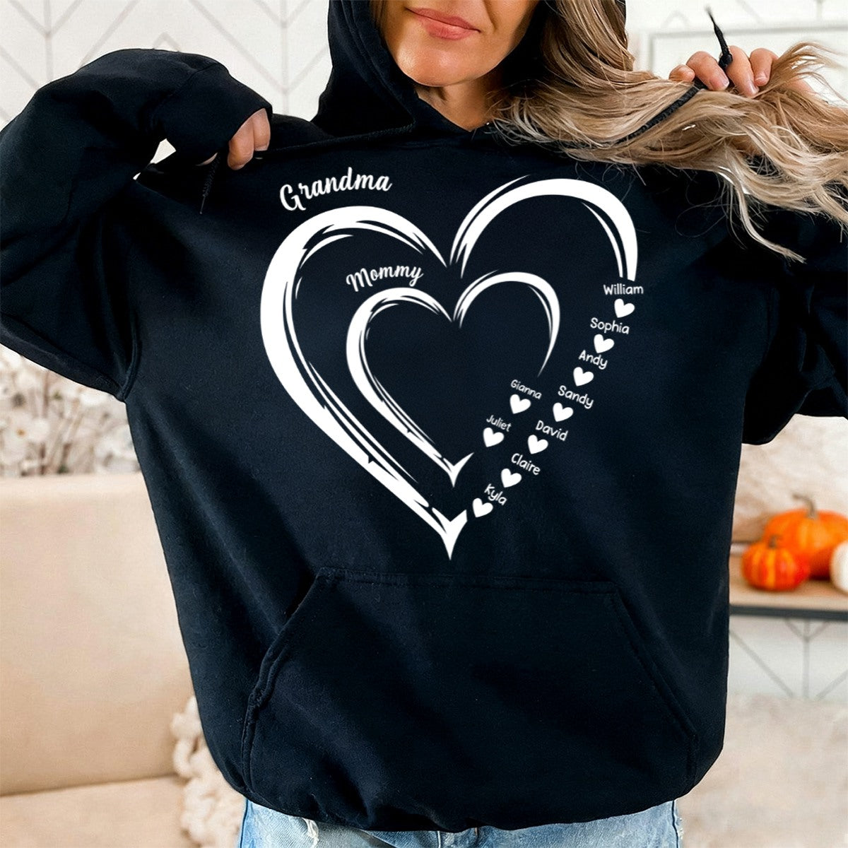 Personalized Heart In Heart grandma Pure cotton hoodie