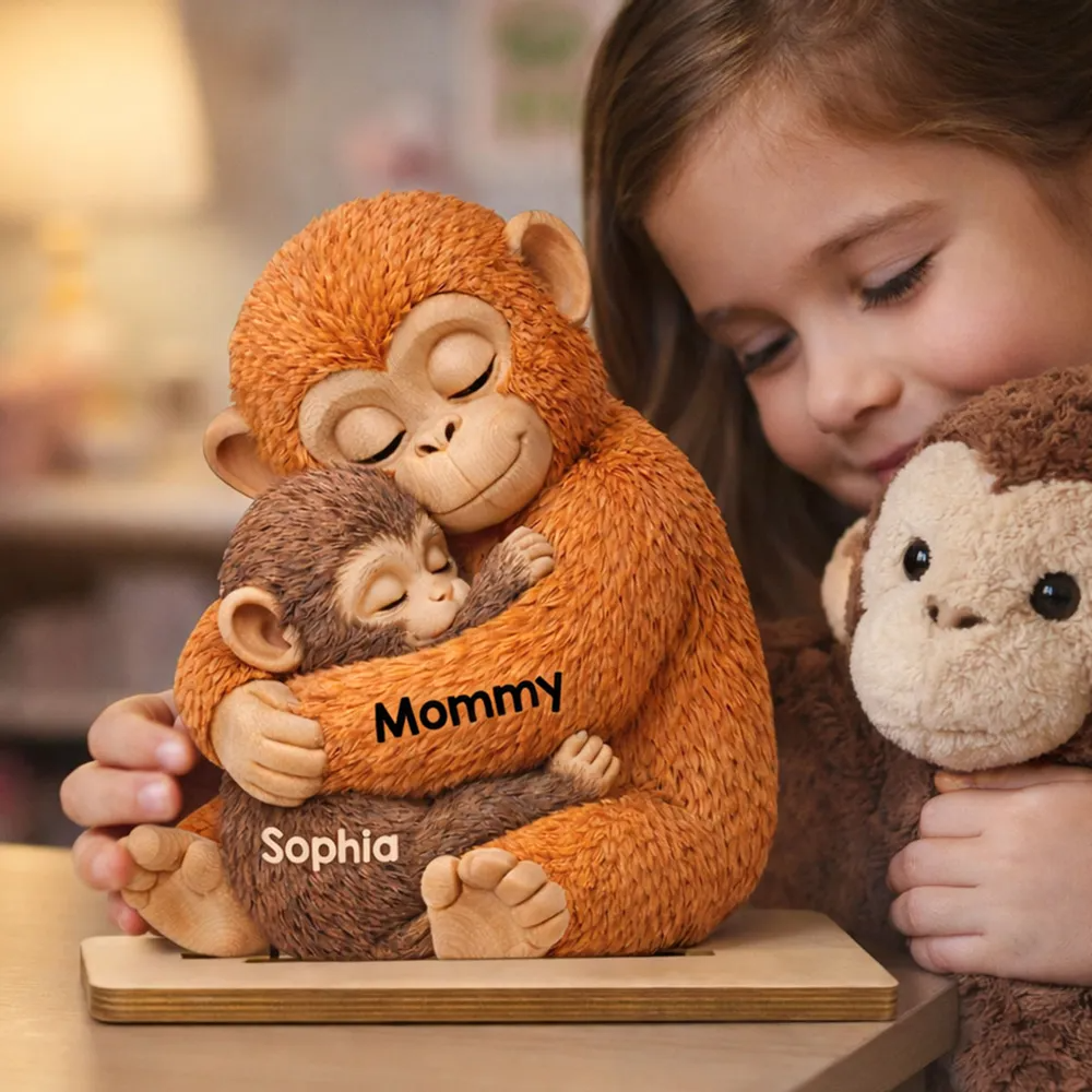 Mother Monkey & Children, Baby Monkey Punch - Personalized Wooden Plaque