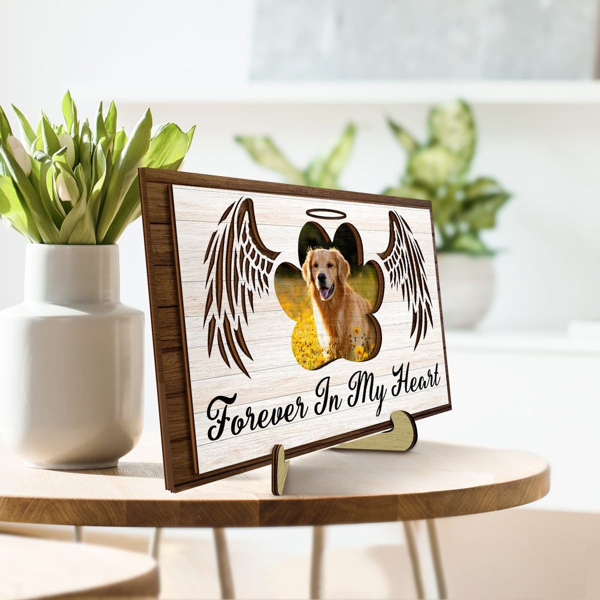 Personalized Photo 2-Layered Wooden Plaque Memorial Gift For Family, Pet Lovers