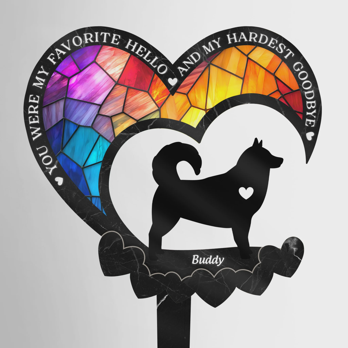 Heaven Gained A Furry Angel - Memorial Personalized Custom Stain Glass Style Acrylic Garden Stake