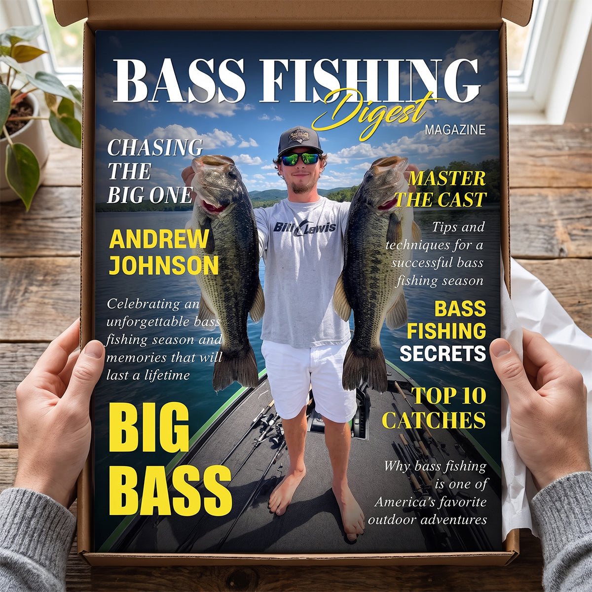 Personalized Bass Fishing Digest Magazine Cover, Custom Angler Photo Gift, Fishing Lover Gift, Bass Fishing Adventure Keepsake