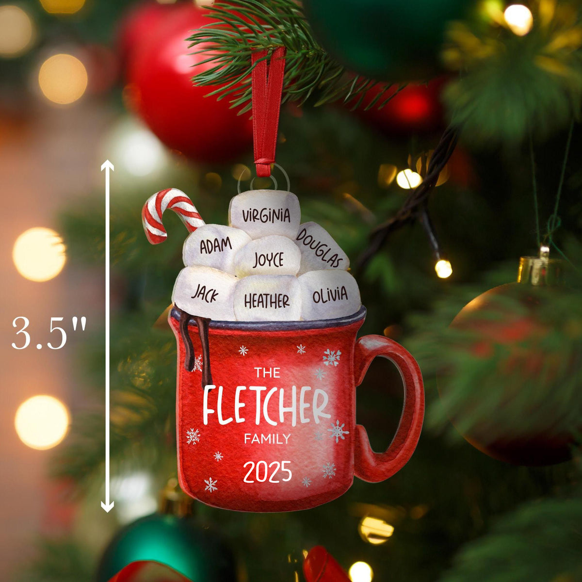 Hot Cocoa Cup Marshmallow - Personalized Family Ornament Christmas Decoration