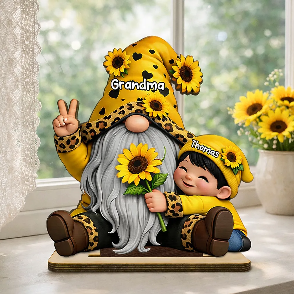 Grandma & Grandkids Sunflower - Personalized Wooden Plaque - Sentimental Gift for Grandma