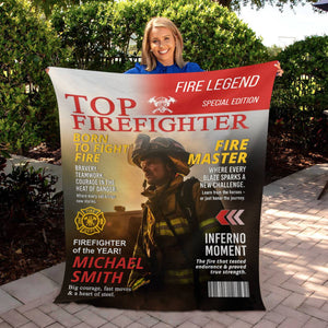 Personalized Firefighter Magazine Cover Blanket , Fireman Retirement Gift, Firefighter of the Year Award, Firefighter Appreciation Gift