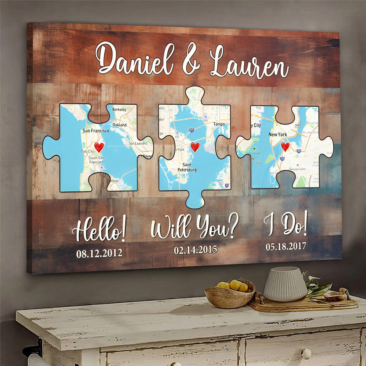 Personalized Couple Anniversary Gift, Wood Pallet Style - Map Poster