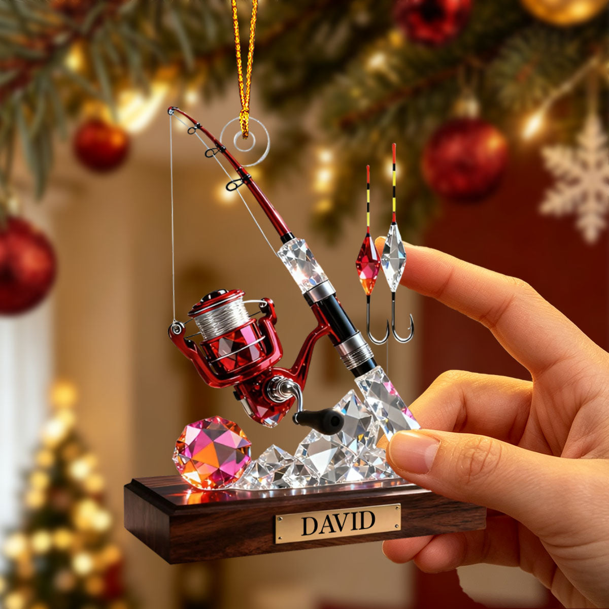 Personalized Stained Glass Fishing Gear Themed Ornament