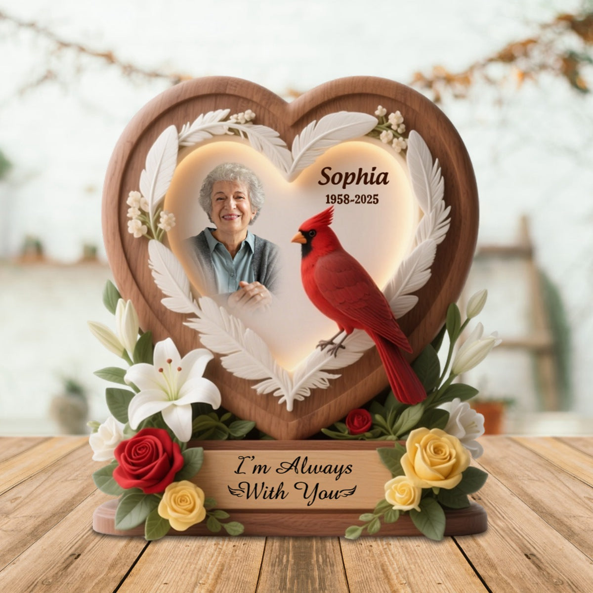 Heart Cardinal Memorial Personalized Acrylic Plaque Custom Shape