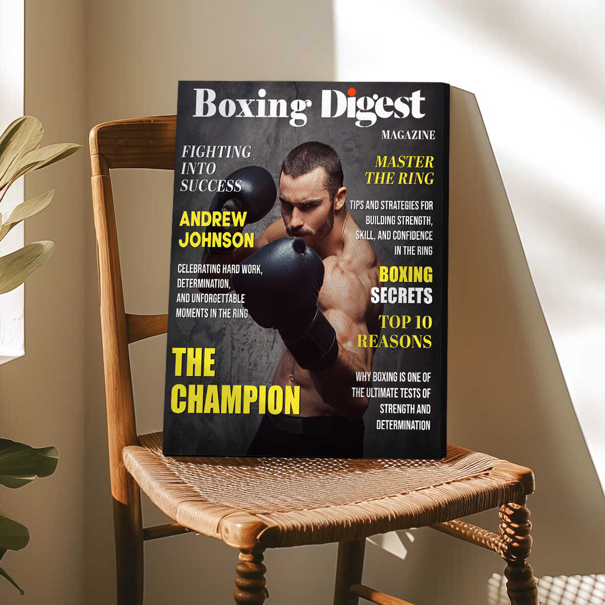 Personalized Boxing Digest Canvas – Custom Name Boxer Poster | Boxing Magazine Gift & Room Decor