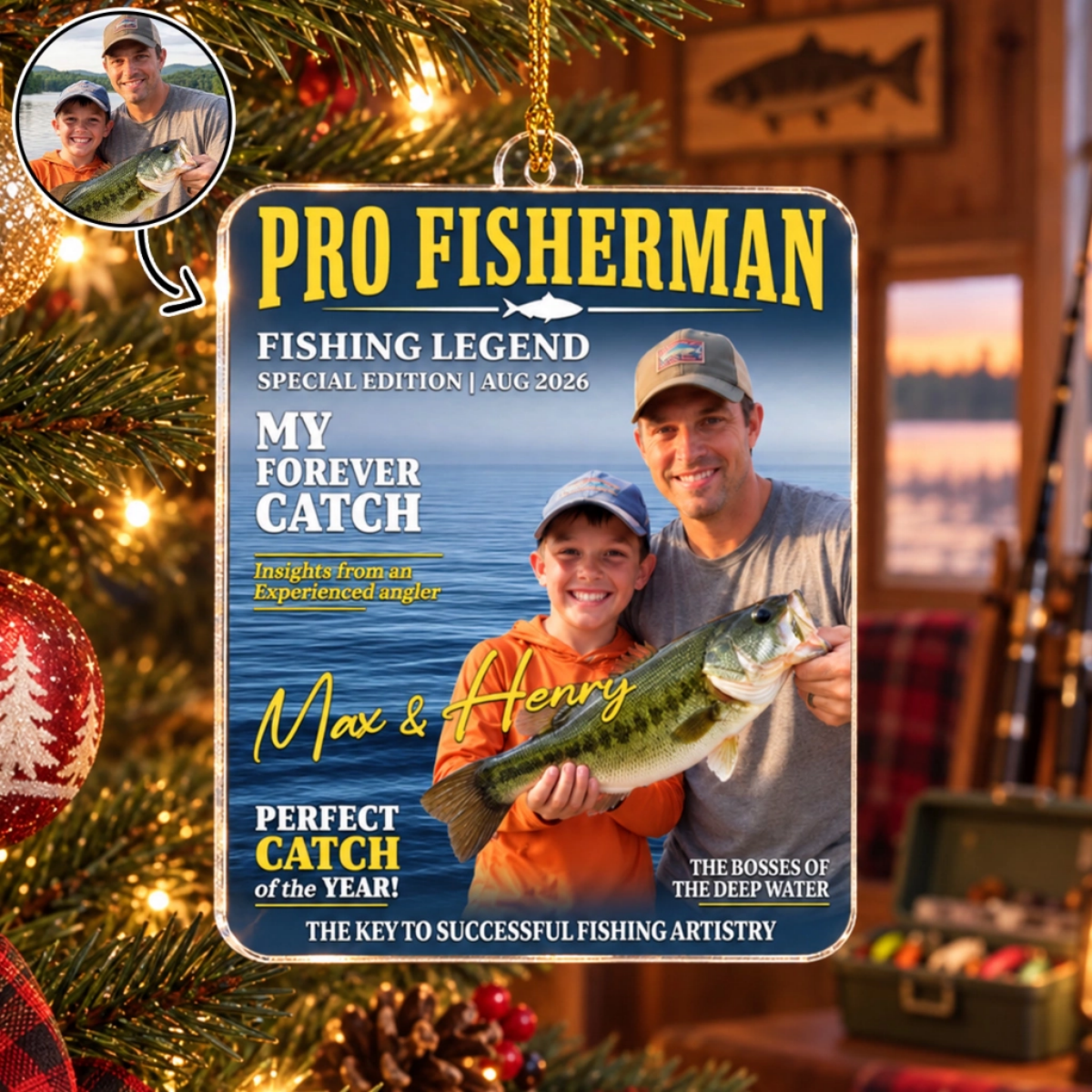 Born To Be A Fisherman – Personalized Acrylic Christmas Ornament | Custom Name Fishing Keepsake