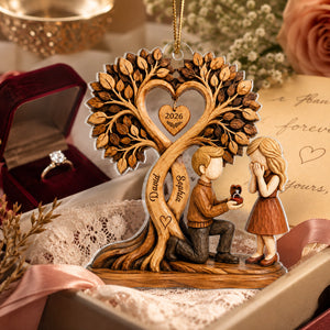 "Couple Proposal Under Heart Tree" – Personalized Acrylic Ornament | Heartfelt Anniversary Gift For Him & Her