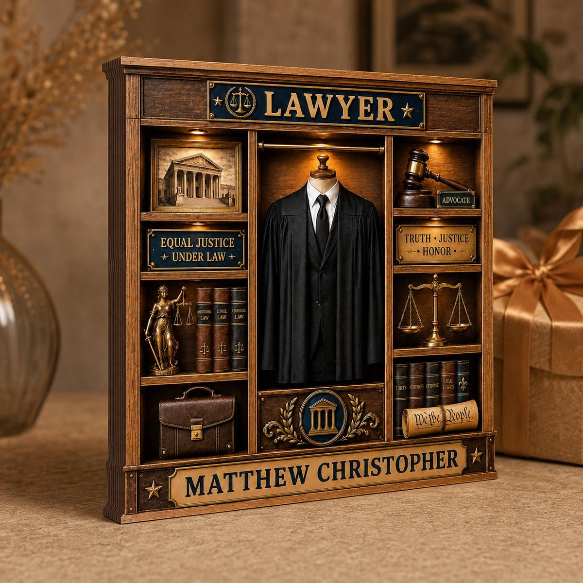 Personalized Lawyer Wooden Plaque – Custom Shape Attorney Desk Décor | Law School Graduation Gift For Her