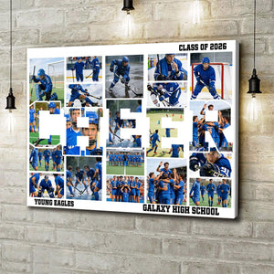 Personalized Football Cheer Photo Collage Canvas Painting with Team Name Birthday Home Decor Gift for Sport Coach