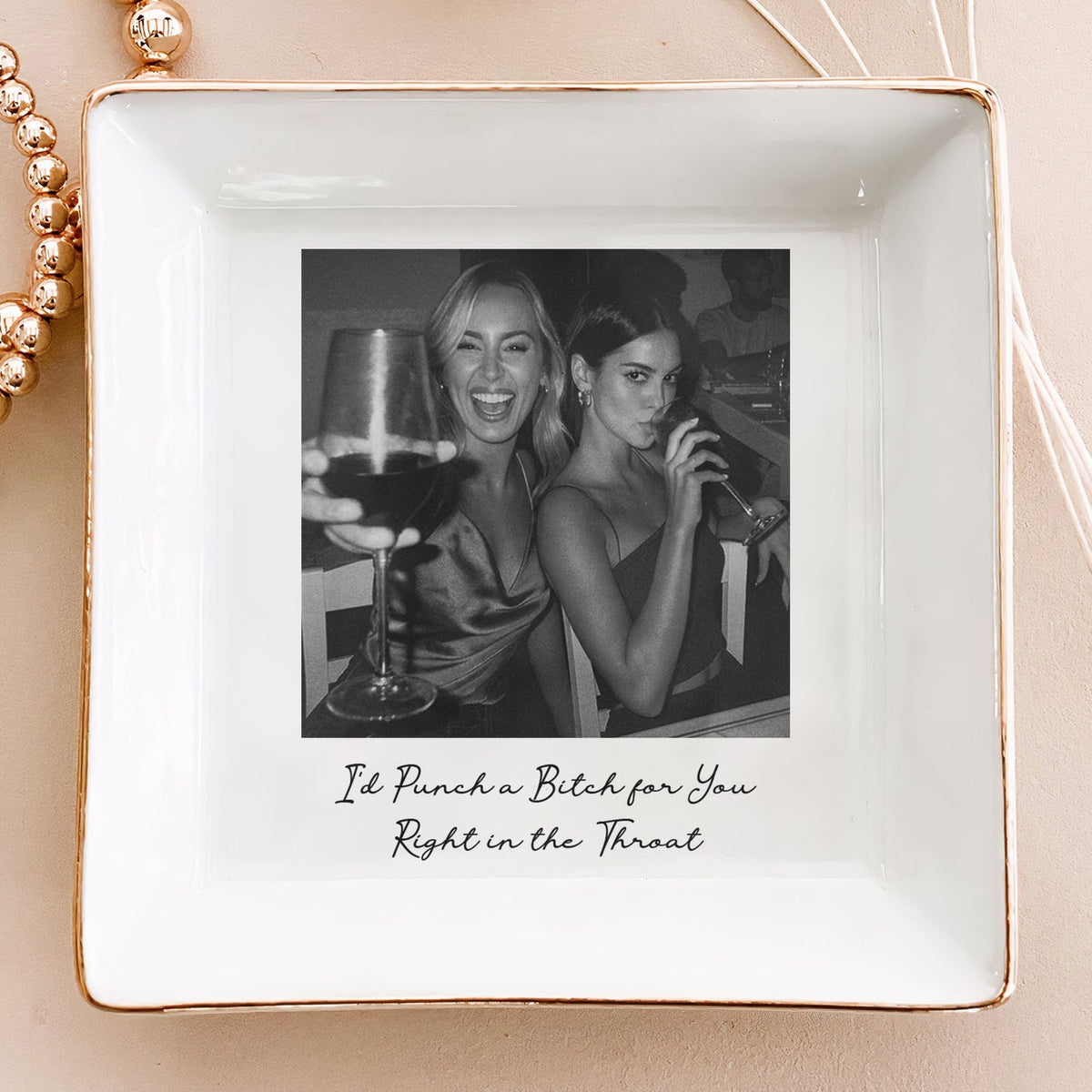 Custom Bestie Photo Trinket Tray – Personalized Jewelry Dish For Best Friend Friendship Gift
