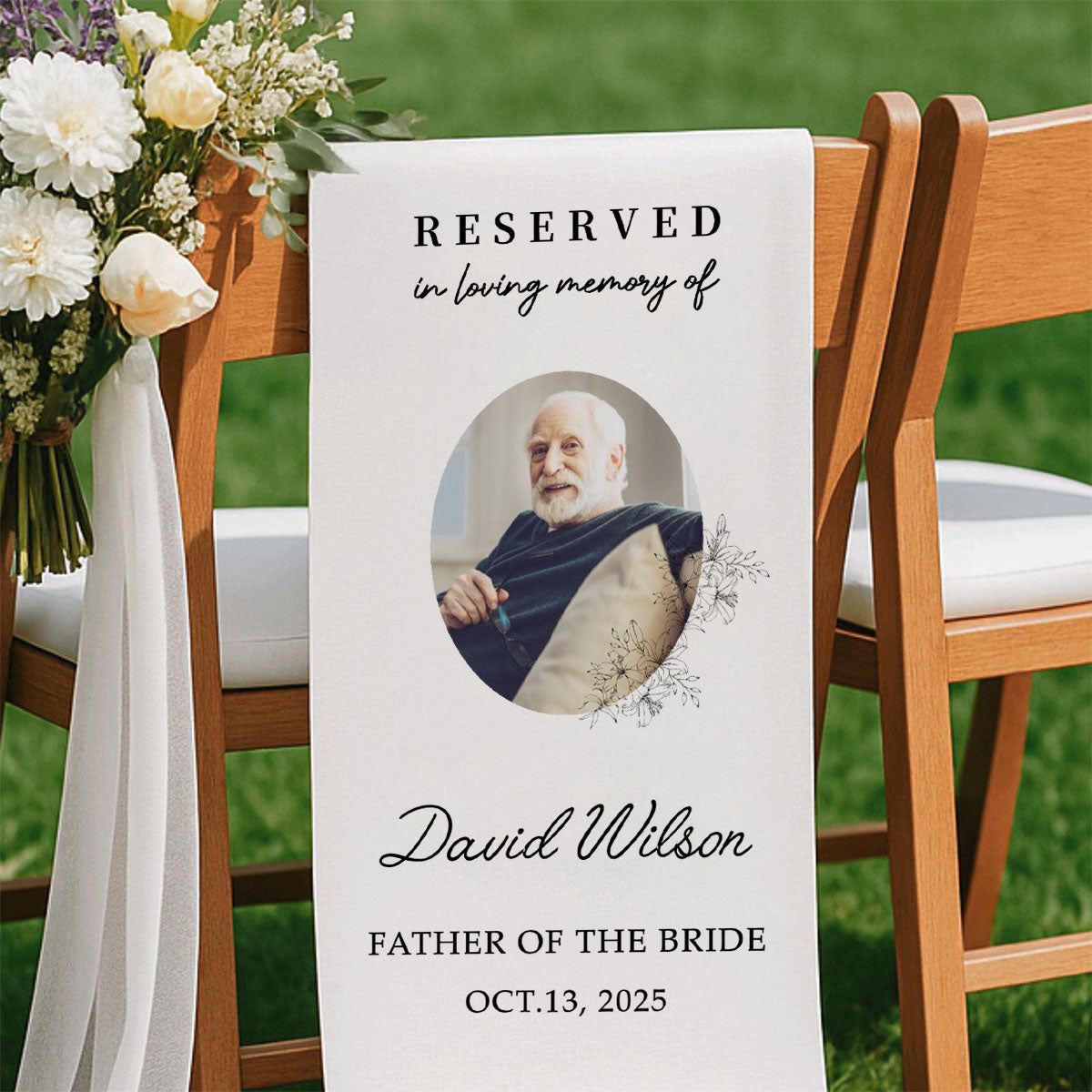 In Loving Memory Rustic Wedding Custom Photo Memorial Sign - Personalized Wedding Chair Sign Banner Reserved for Loved Ones