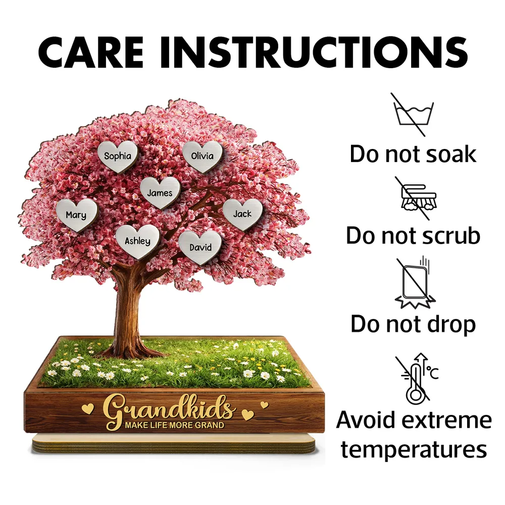 Grandkids Make Life More Grand Family Heart Tree - Personalized Wooden Plaque - Heartfelt Gift for Grandma