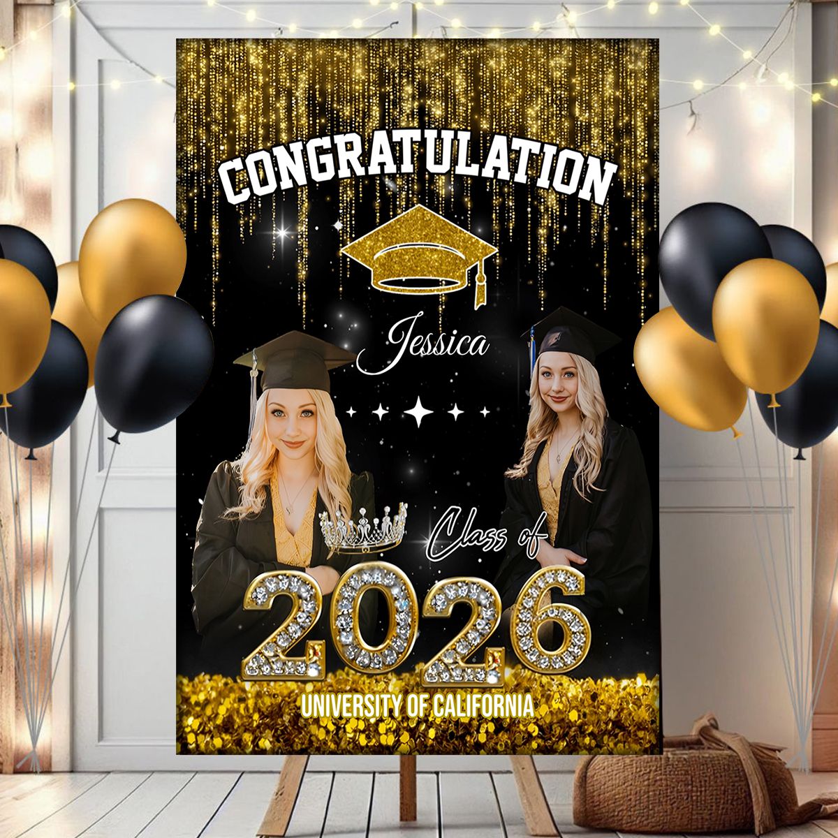 Congratulation Class Of 2026 Glitter Custom Party Welcome Sign - Personalized Graduation Decoration