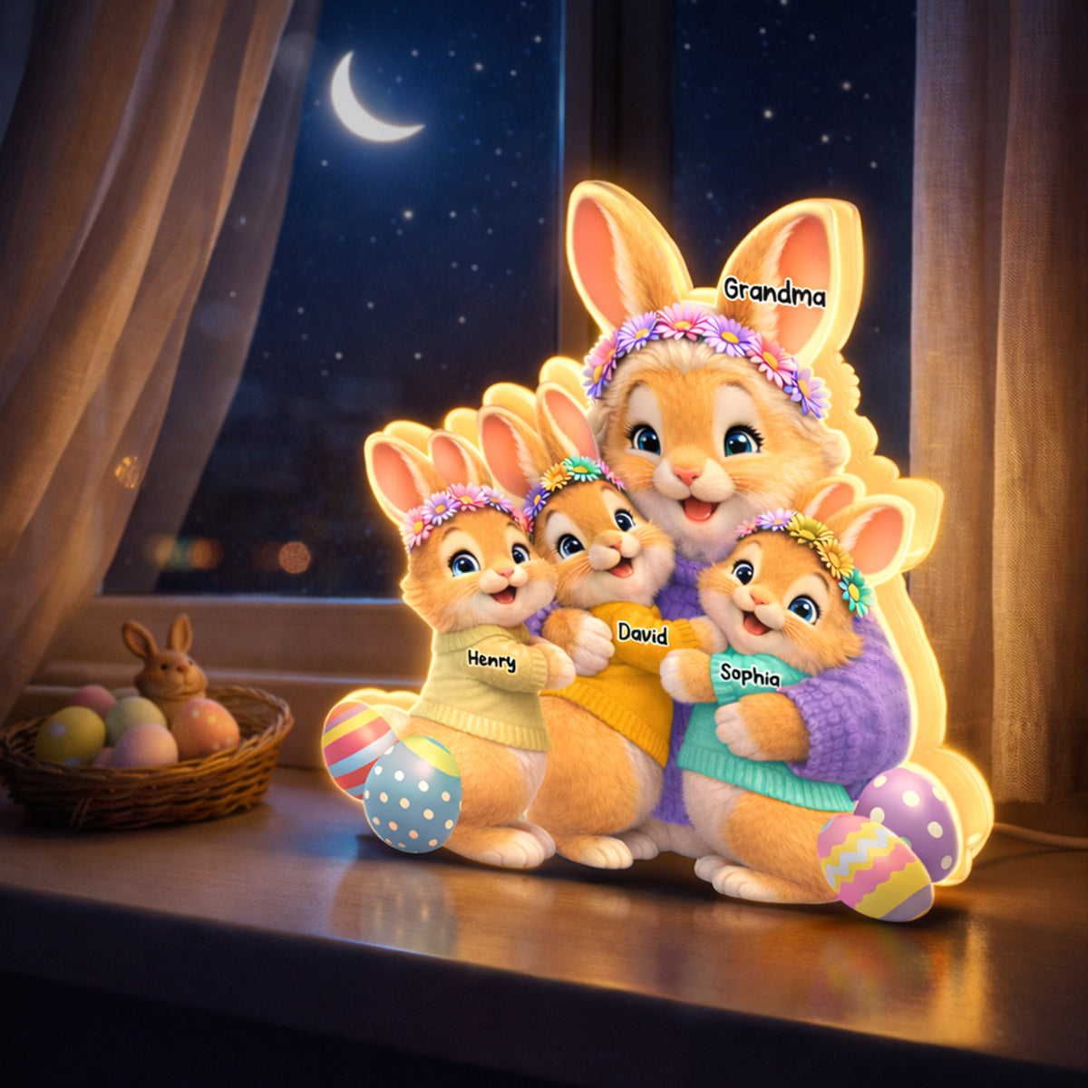 Bunny Easter Grandma with Grandkids' Names - Personalized Light Box