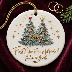 Personalized First Christmas Married Ornament – Custom Couple Names & Year, Two Christmas Trees Keepsake For Newlyweds, Mr & Mrs Gift 2026