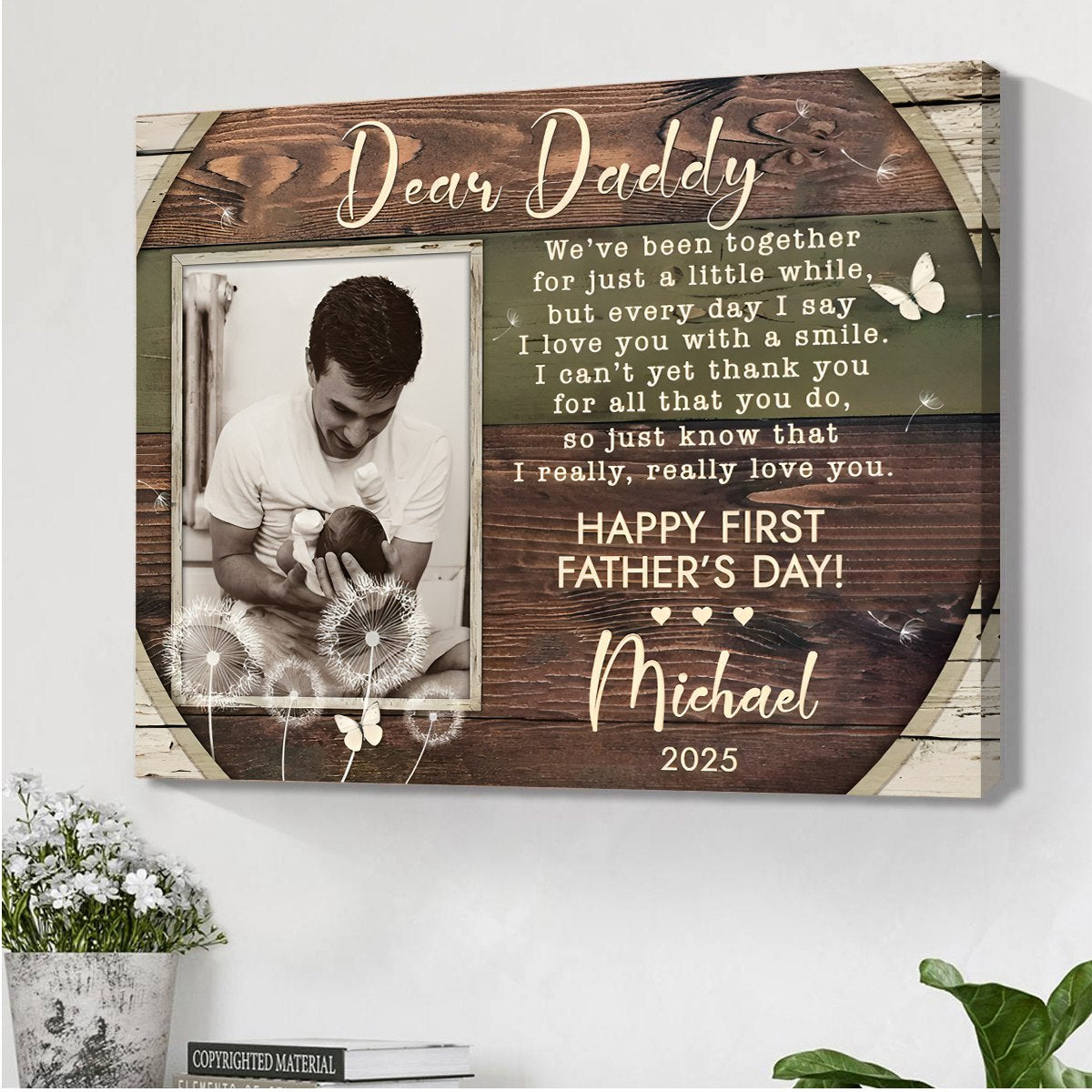 Personalized First Father’s Day Photo Canvas Poster,Custom 1st Father’s Day Poem Gift from Baby