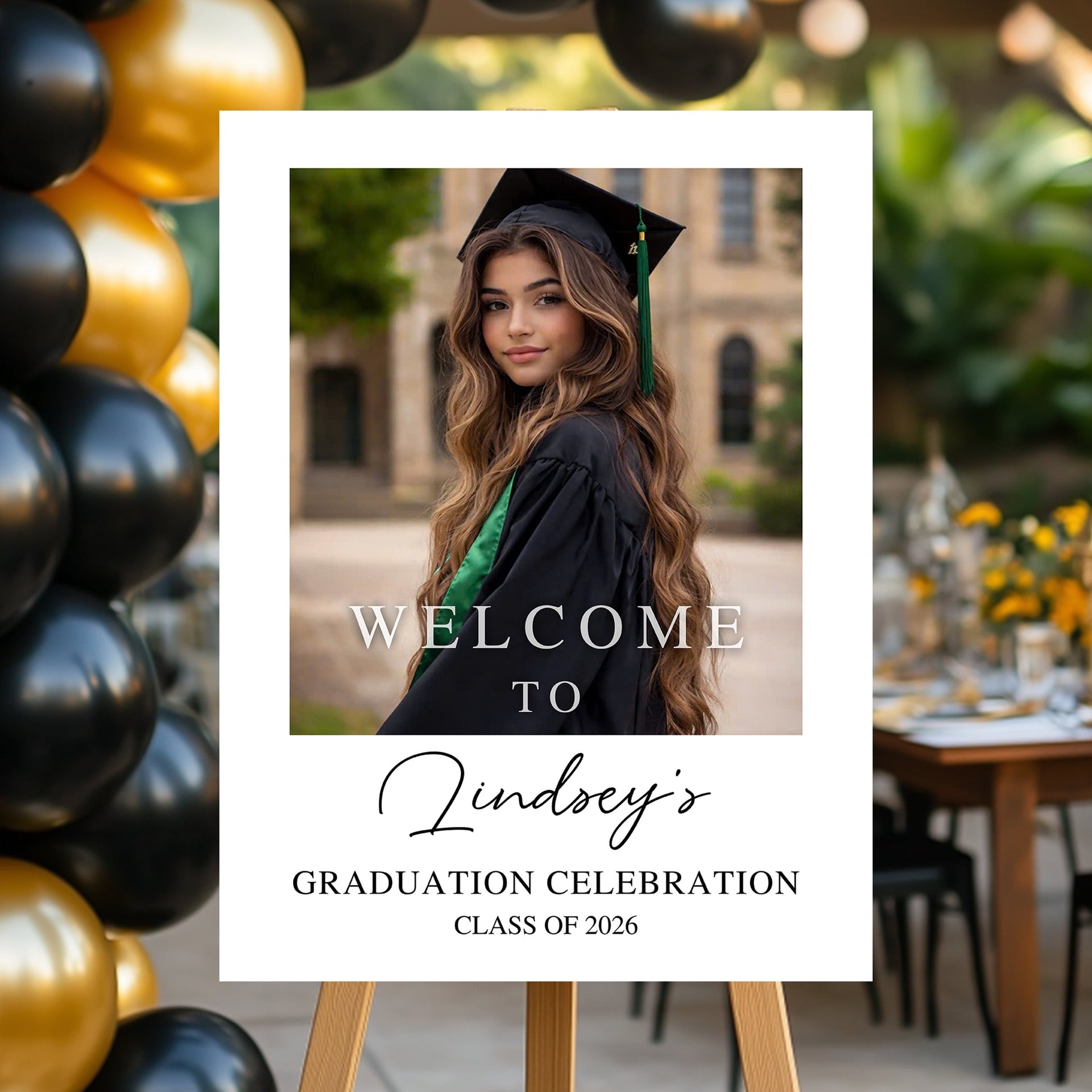 Custom Class Of 2026 - Graduation Party Welcome Sign - Personalized Custom Photo Grad Party Sign Canvas