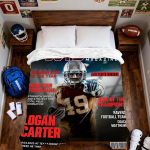 Personalized Football Magazine Cover  Blanket, Football Player Gift, Football America Gifts