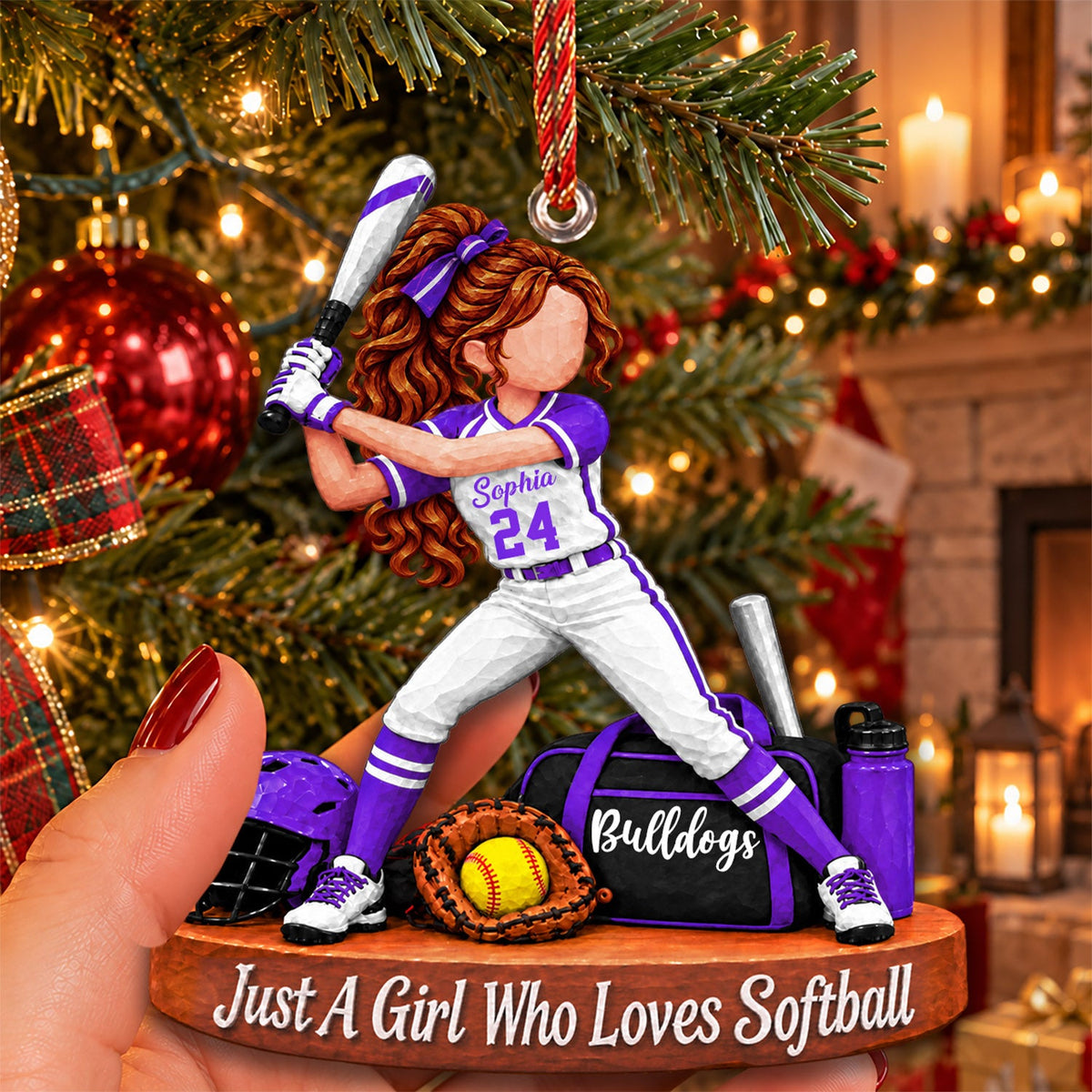 Personalized Softball Girl Christmas Ornament – Custom Player Name Keepsake Gift For Softball Players & Fans