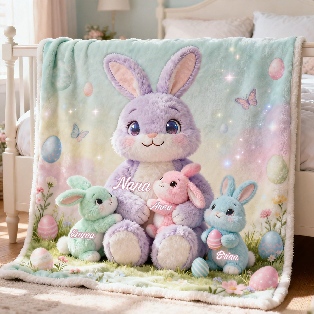 Snuggle Up with Nana Bunny – Personalized Easter Blanket for Grandma
