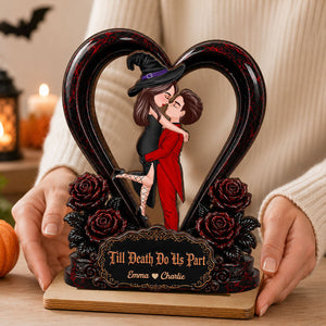 "From Our First Kiss To Our Last Breath" – Halloween Couple Wooden Plaque | Personalized Keepsake For Him & Her