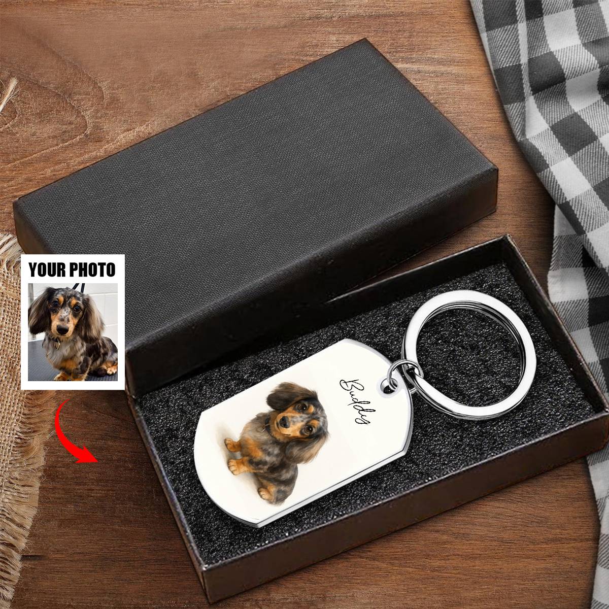 Custom Watercolor Photo Forever My Furry Angel - Memorial Personalized Keychain - Sympathy Gift For Pet Owners, Pet Lovers