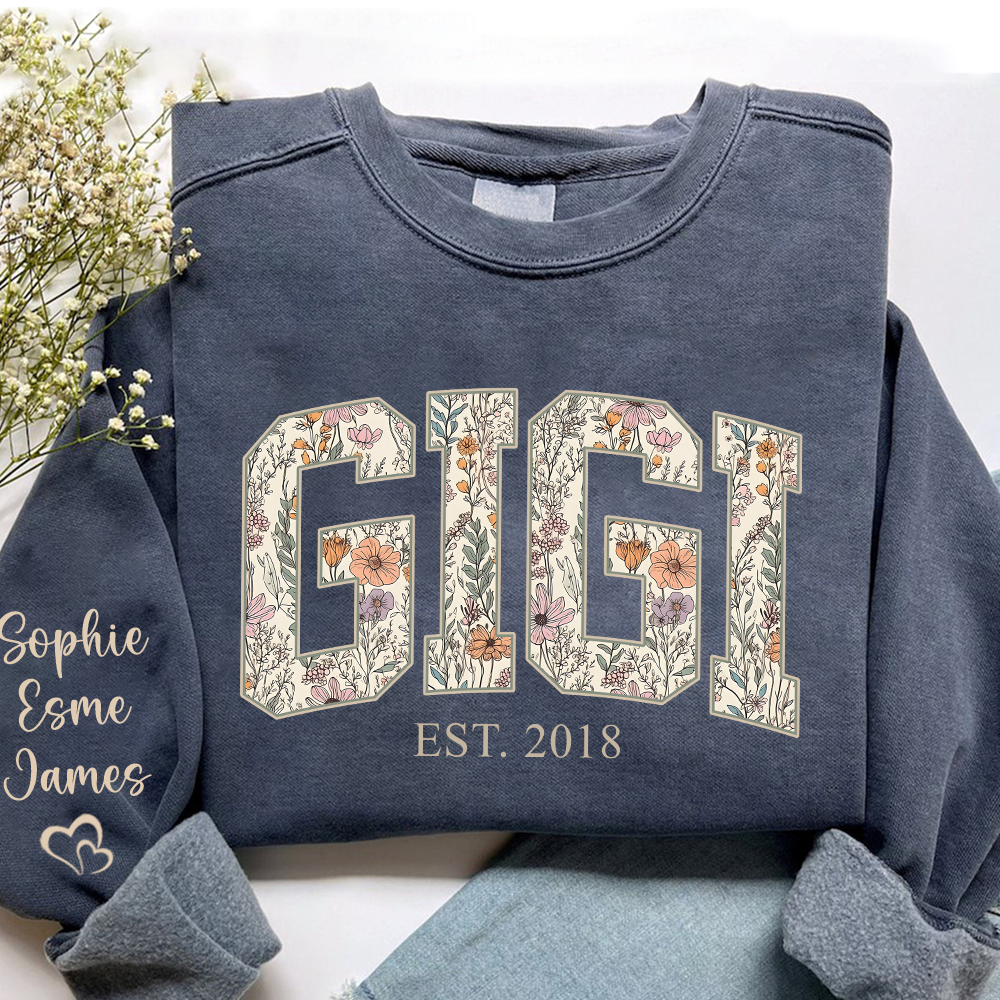 Custom Floral GIGI Sweatshirt – Personalized Grandma Est Year & Grandkids Names