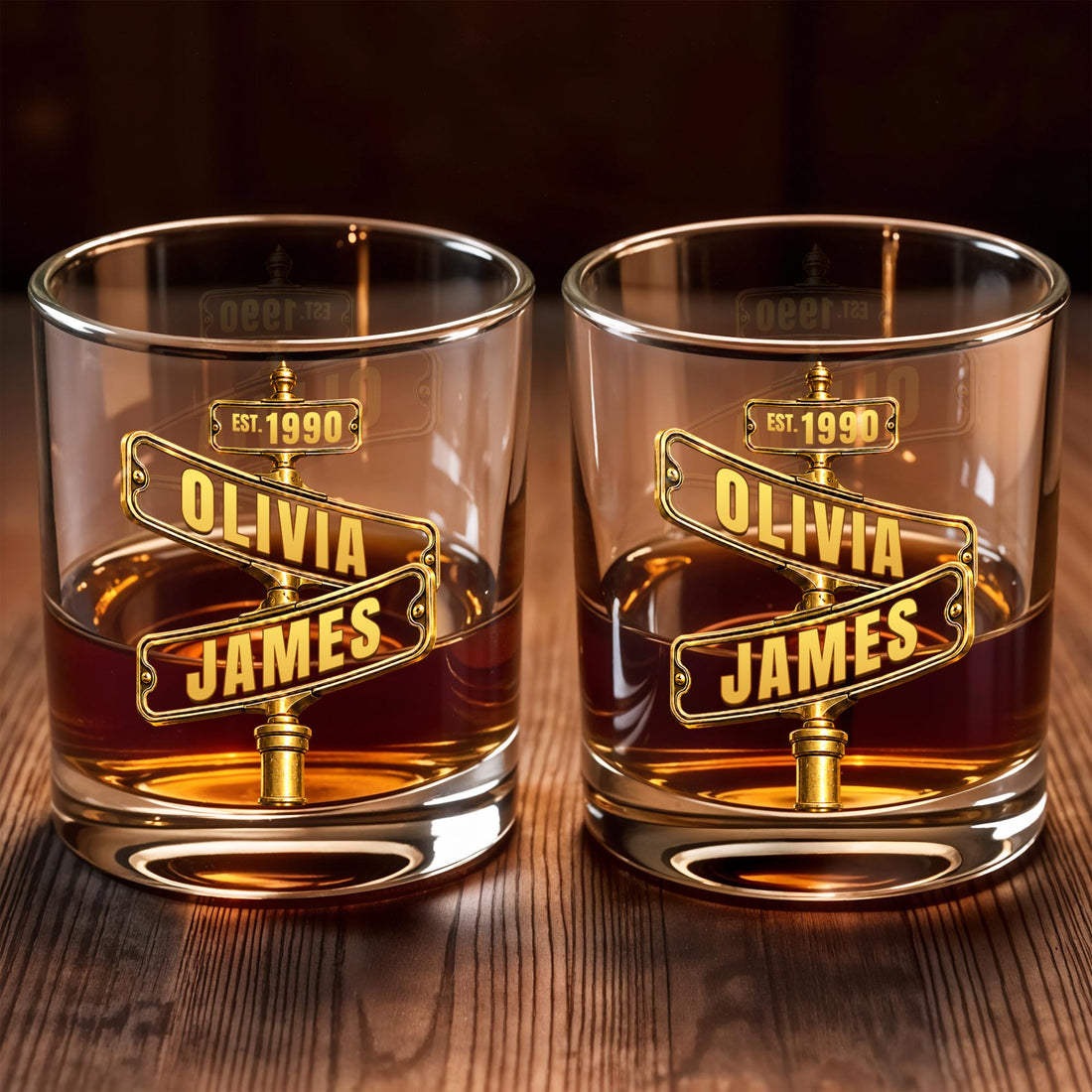 Personalized “Est.” Street Sign Whiskey Glass – Custom Couple Names & Year Gift